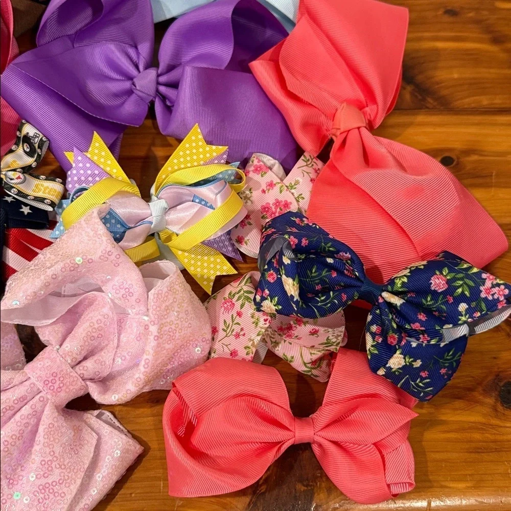 Colorful Fabric Hair Bow Collection Lot of 21
